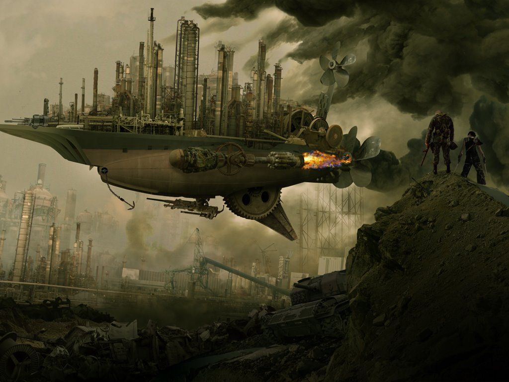 steampunk city airship