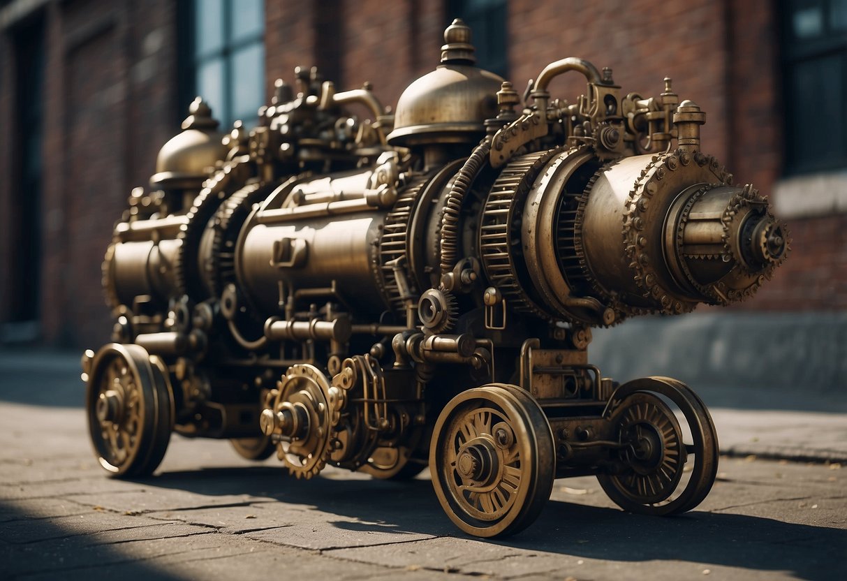 A group of mechanical animals roam through a Victorian-era industrial city, with gears and steam powering their movements